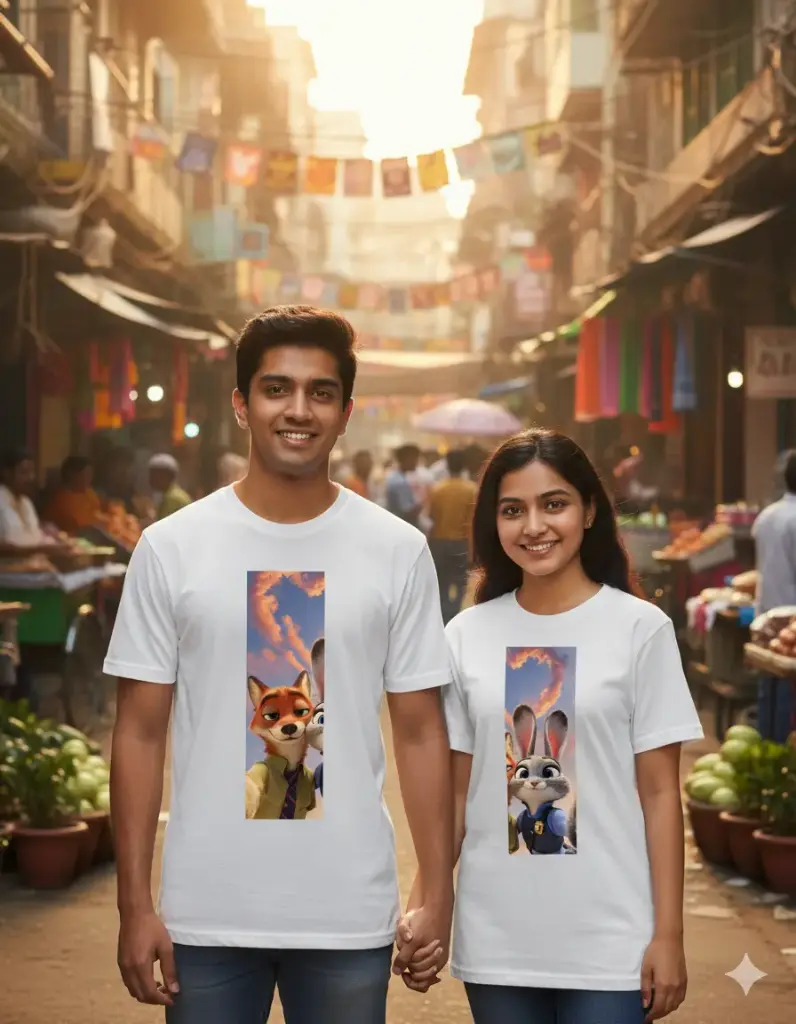 "The Ultimate Partnership" Zootopia Nick & Judy Couple T-Shirts (White, S)