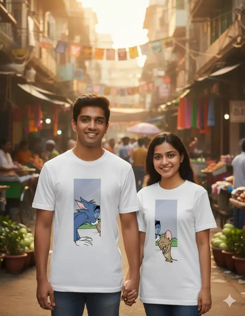 "A Playful Truce" Tom & Jerry Matching Couple T-Shirts (S)
