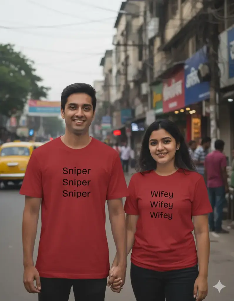 "The Perfect Shot" Sniper & Wifey Matching Couple T-Shirts (Red, S)