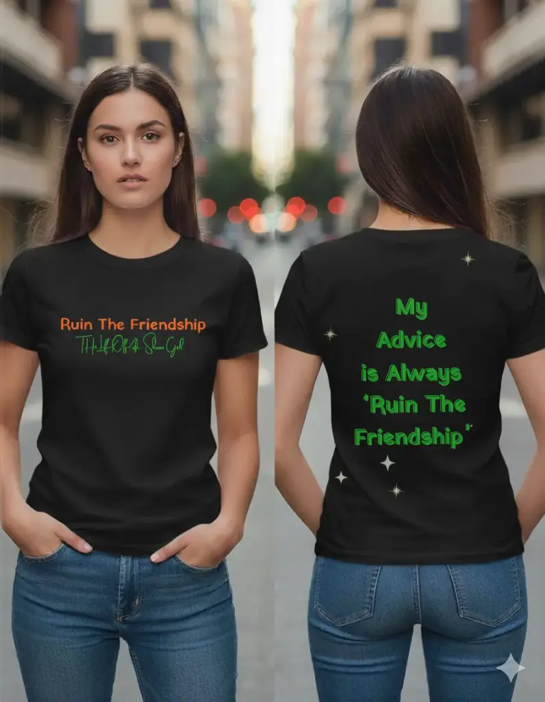 'Ruin the friendship' graphic printed oversized black tshirt for women (S)