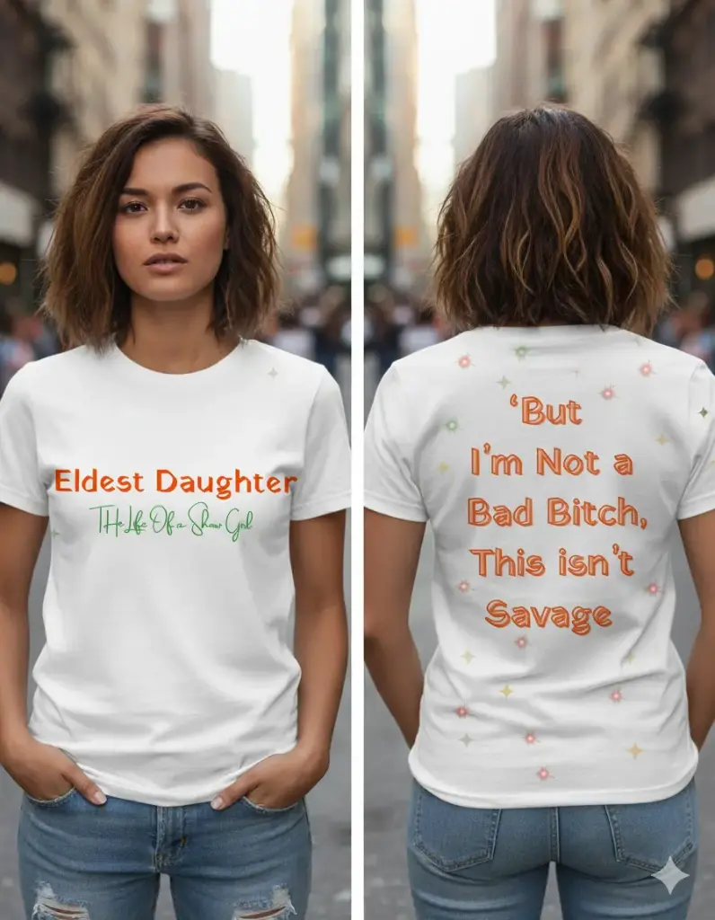 'Eldest daughter ' graphic printed oversized white tshirt for women (S)