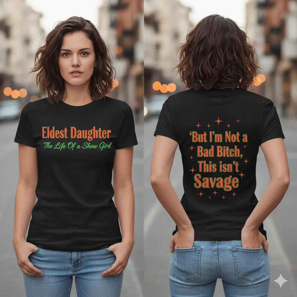 'Eldest daughter ' graphic printed oversized black  tshirt for women (S)