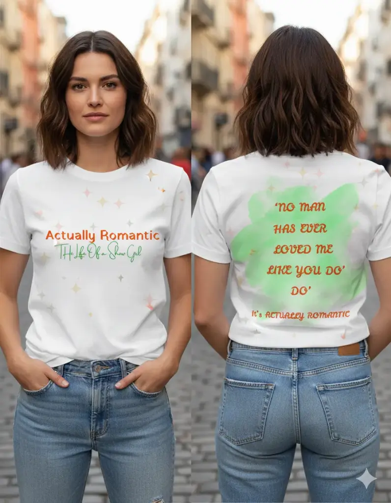 'Actually romantic' graphic printed oversized white tshirt for women (S)
