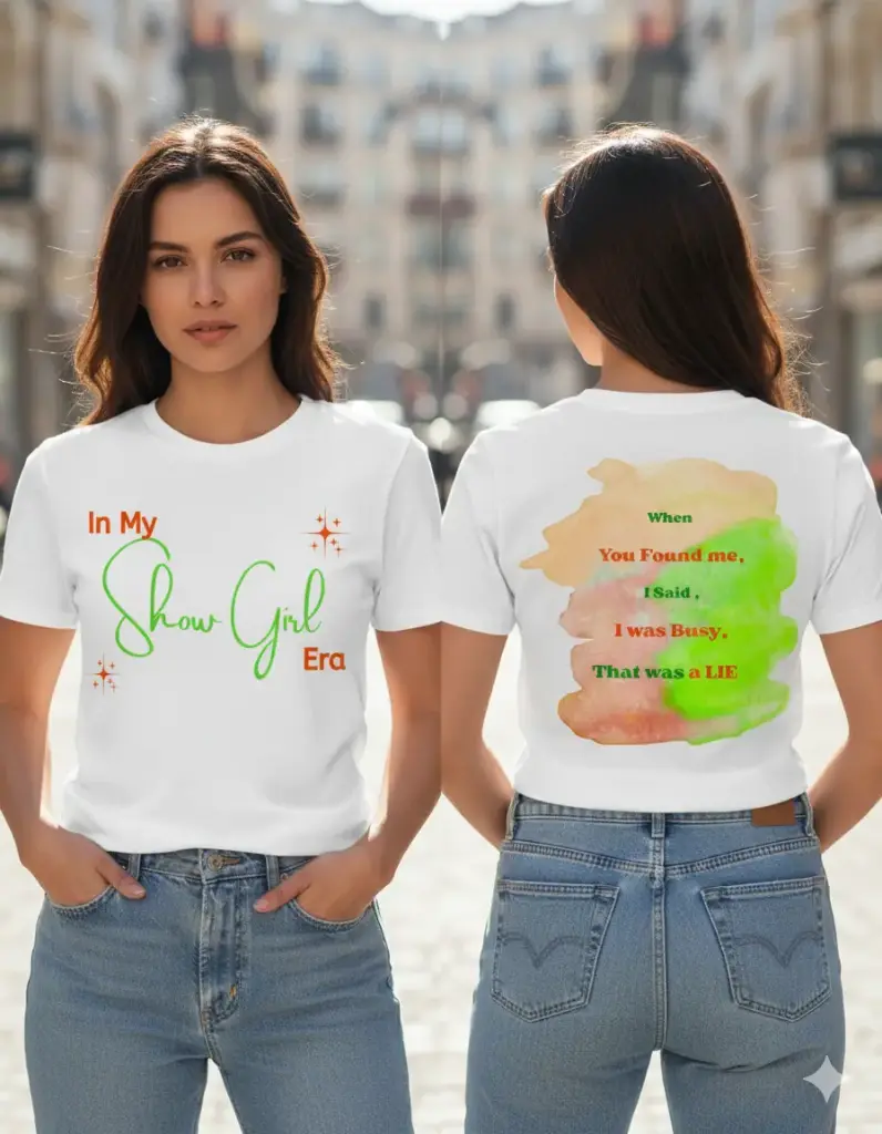 'In my Show girl era' graphic printed oversized white tshirt for women (S)