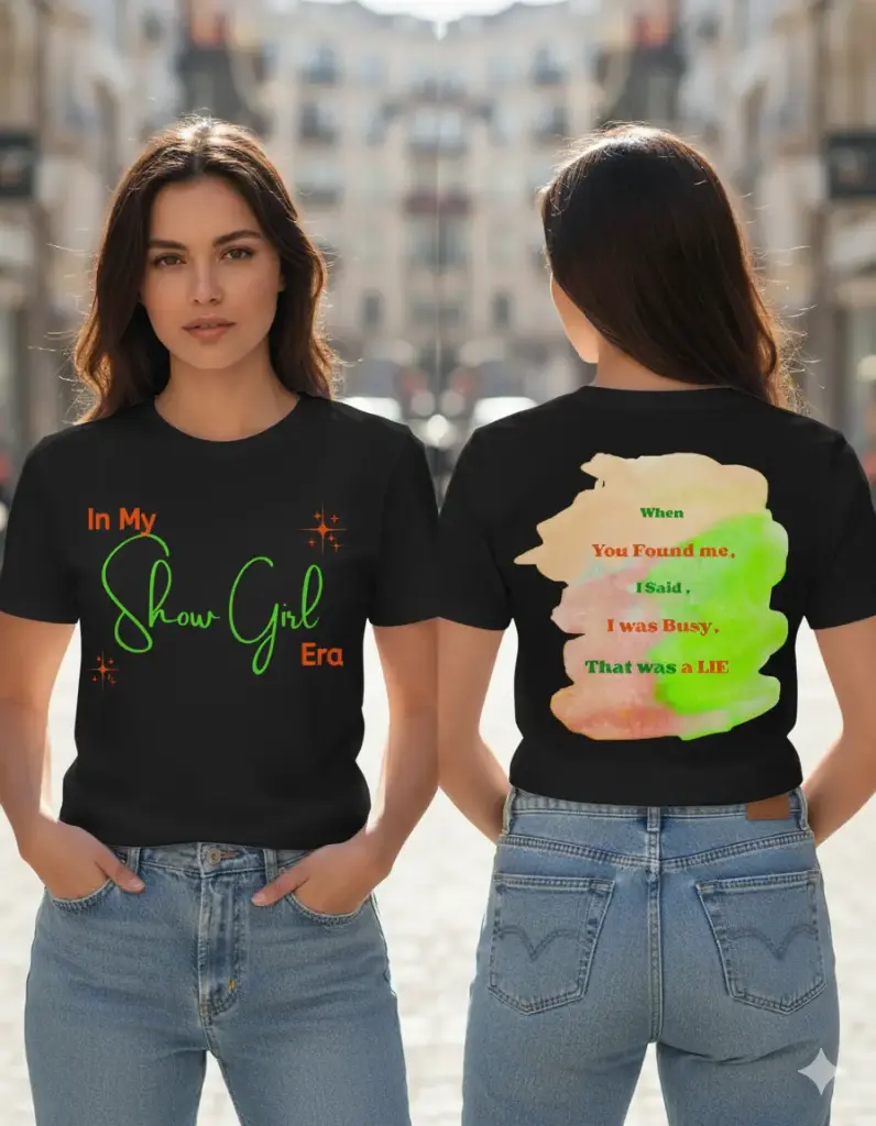 'In my Show girl era' graphic printed oversized black  tshirt for women (S)