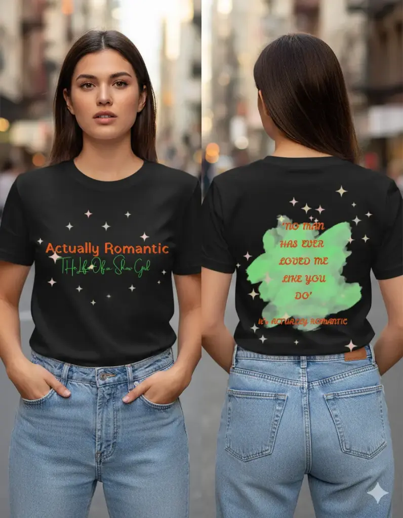 'Actually romantic' graphic printed oversized black tshirt for women (S)