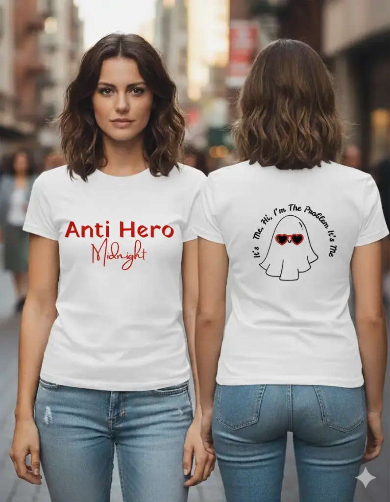 'Anti hero' graphic printed oversized white tshirt for women (S)