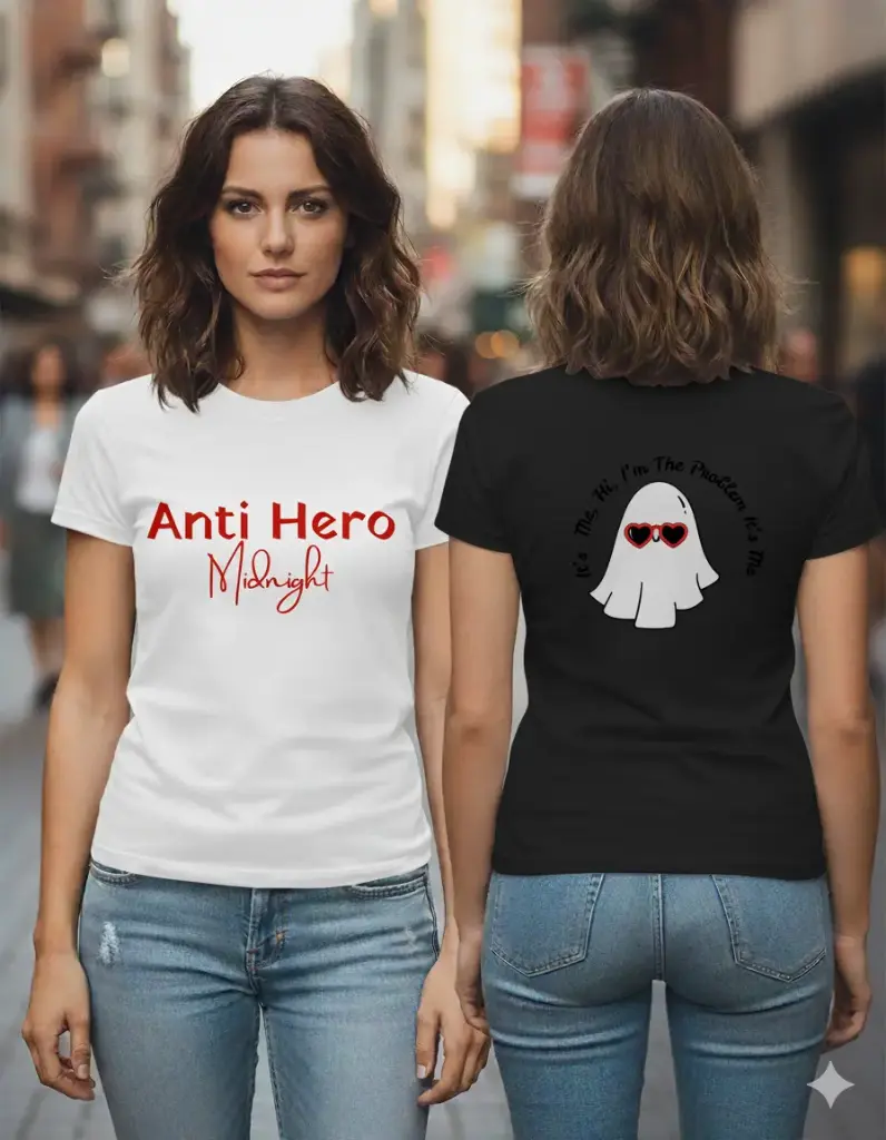 'Anti hero' graphic printed oversized Black tshirt for women (S)