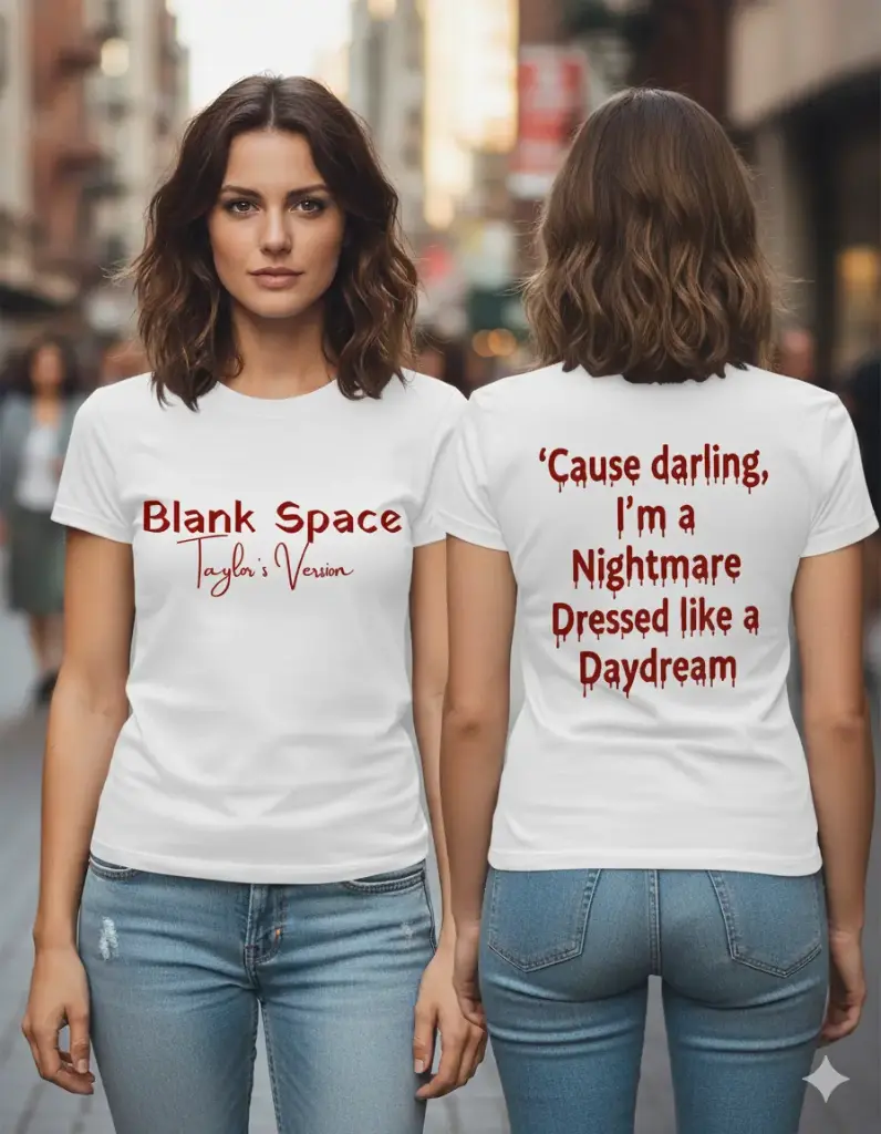 "Blank space" graphic printed oversized white tshirt for women (S)