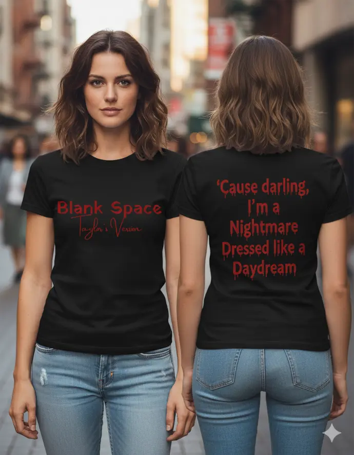 "Blank space" graphic printed oversized black tshirt for women (S)