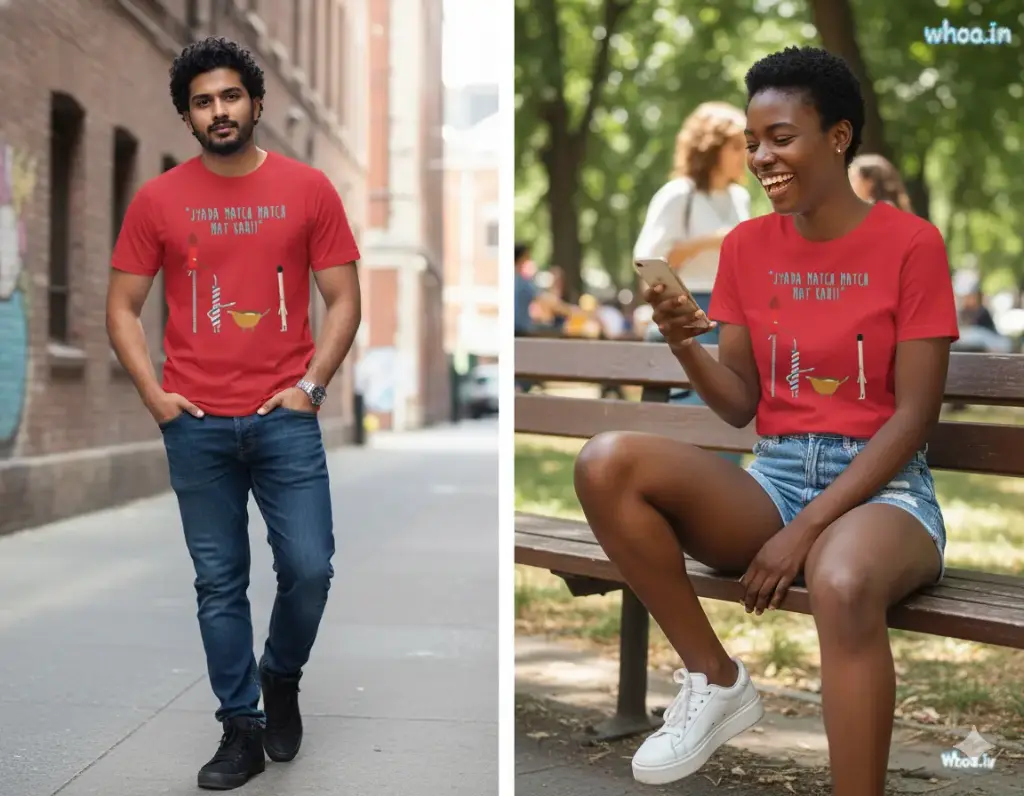 Diwali special "Zyada match match mat  kar" graphic printed oversized black tshirt for men and women (Red, S)