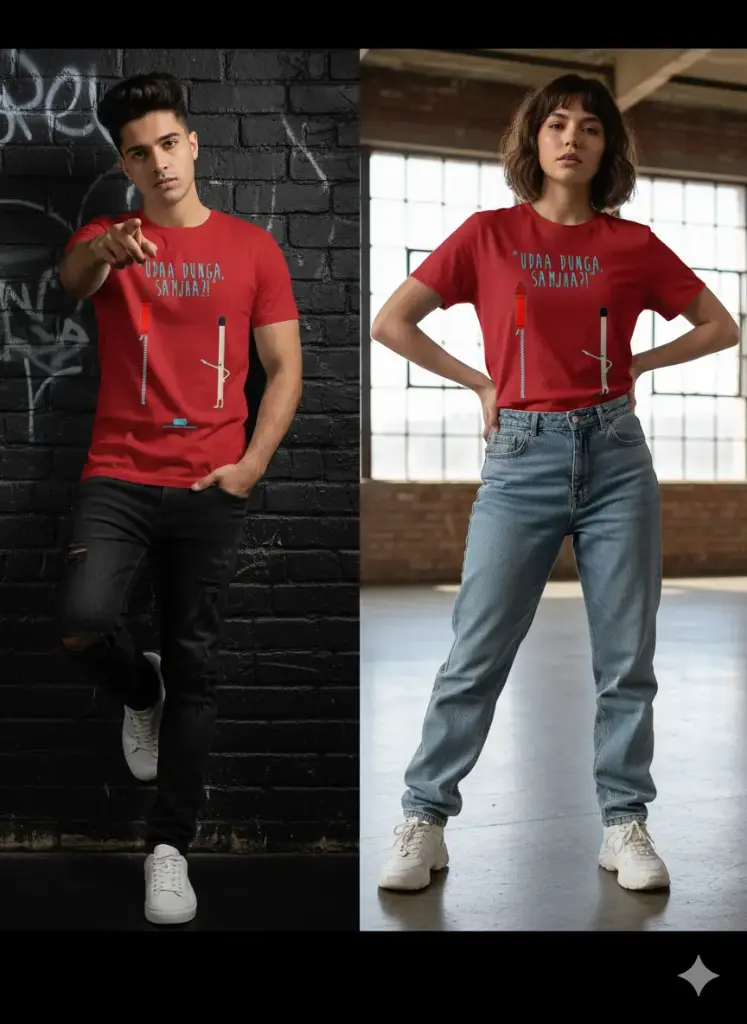 Diwali special " Uda dunga samjha" graphic printed oversized black tshirt for men and women (Red, S)