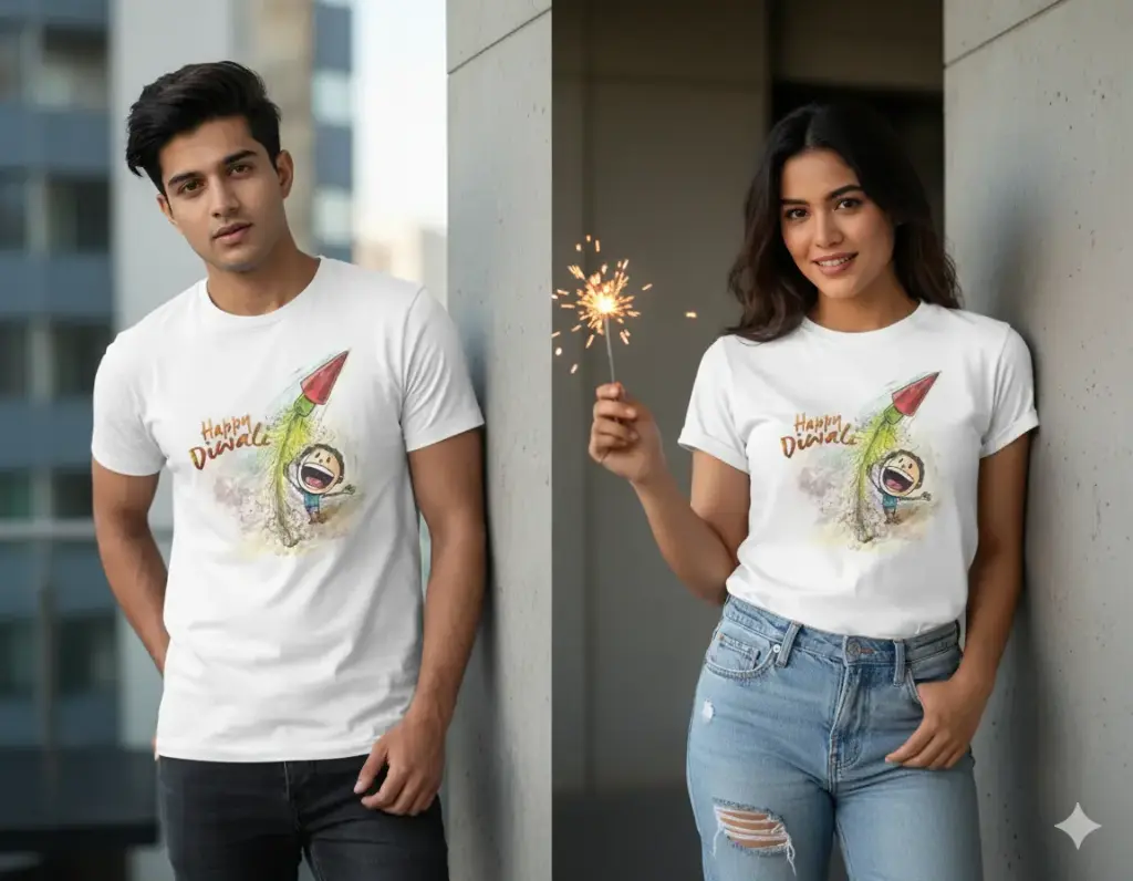 Happy Diwali 3 Round Neck White T Shirt For Men and Women (S)