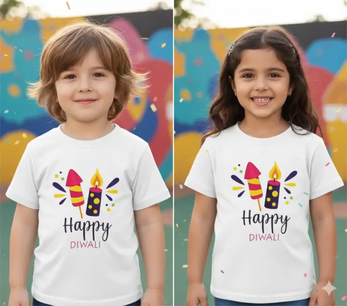 Happy diwali printed round neck white t- shirt (0 to 12 month)