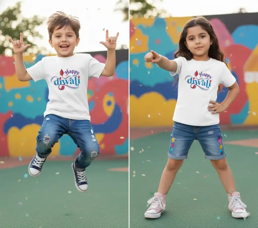 Happy Diwali Printed T-Shirt for Kids | Stylish Diwali Festival Tees | Best Diwali Gift | Comfortable Cotton Graphic Tshirt , Soft Polycotton Fabric| Unisex (0 to 12 month)