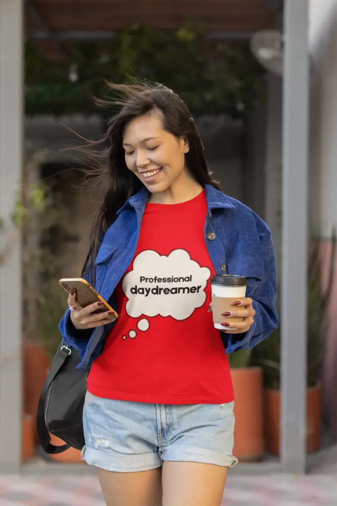 Women's white professional daydreamer graphic printed oversized tshirt (Red, S)