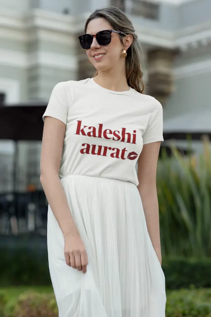 Women's black kaleshi aurat graphic printed tshirt (White, S)