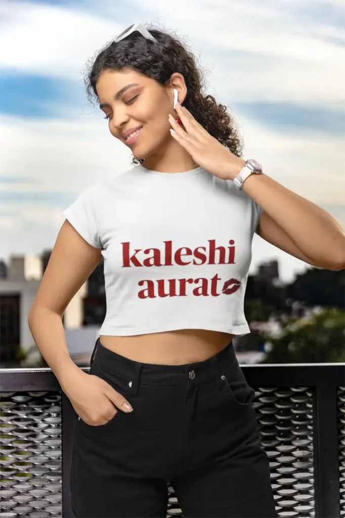 Women's black kaleshi aurat graphic printed croptop (White, S)