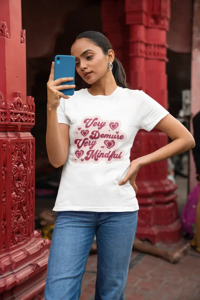 Women's black very demire very mindful graphic printed oversized , normal sized  tshirt (White, S)