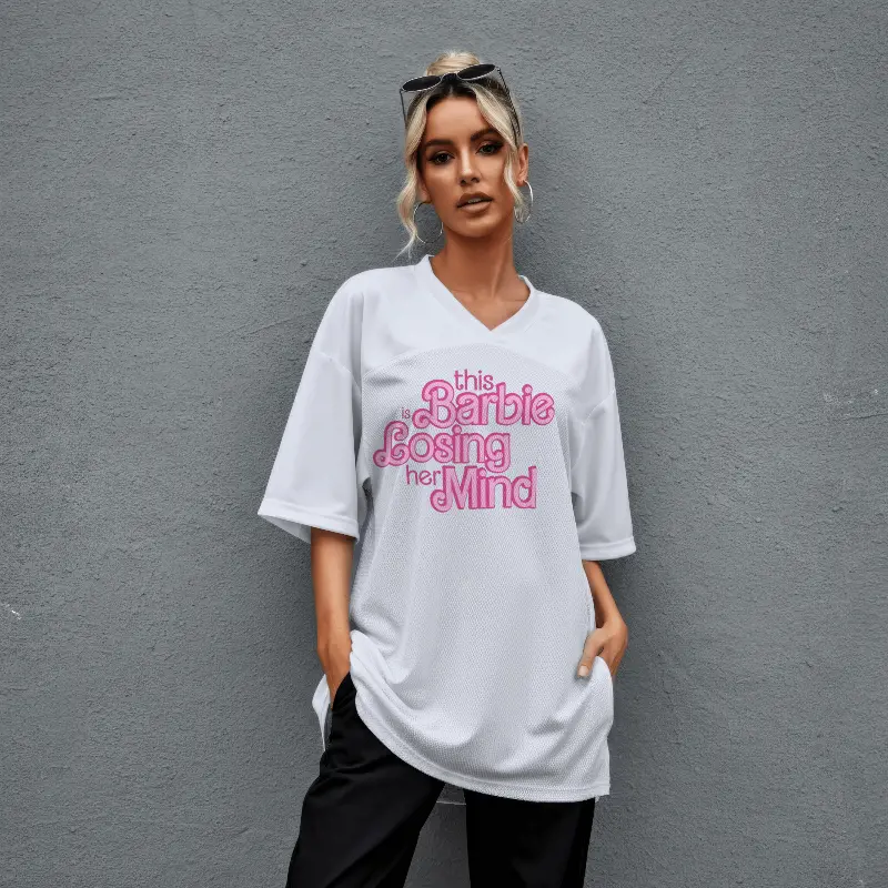 Women's black this barbie is losing her mind graphic printed oversized tshirt (White, XL)