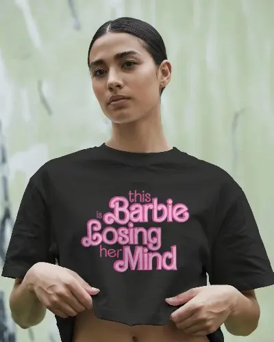 Women's black this barbie is losing her mind graphic printed Croptop (S)
