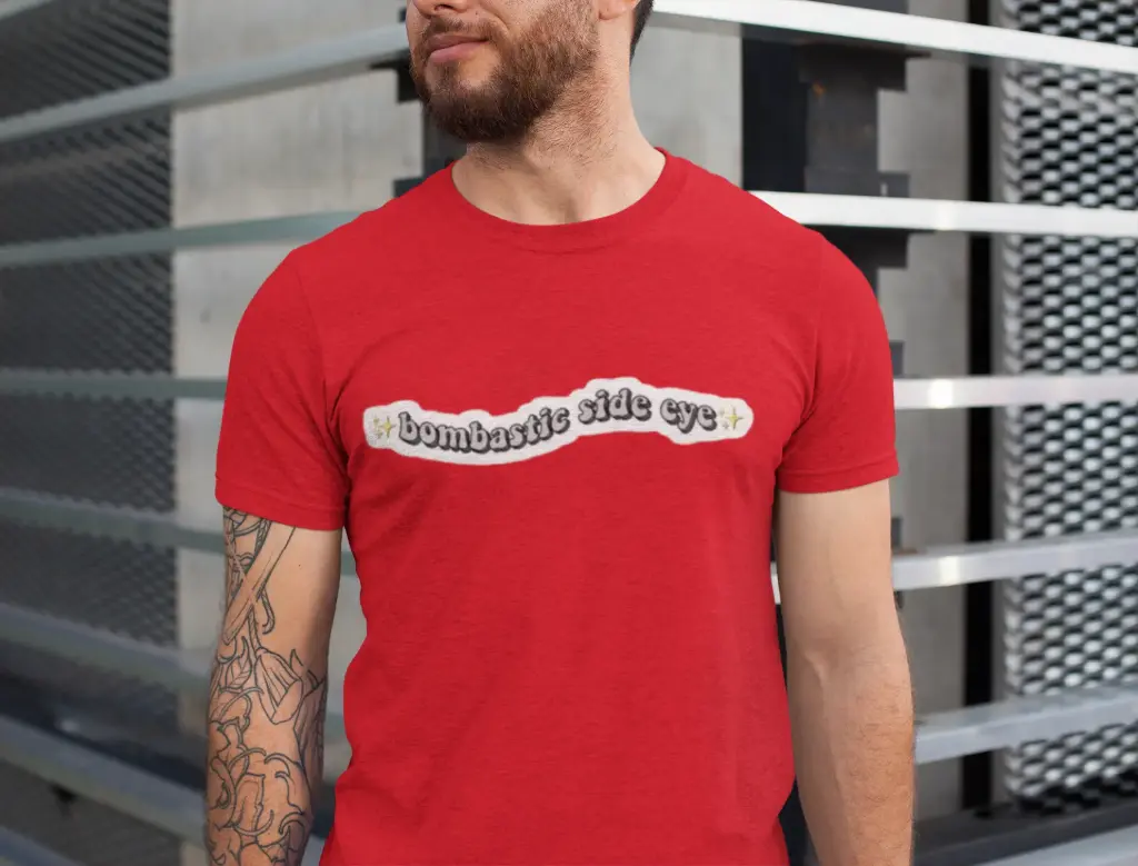 Mens bombastic side eye graphic printed oversized tshirt (Red, S)