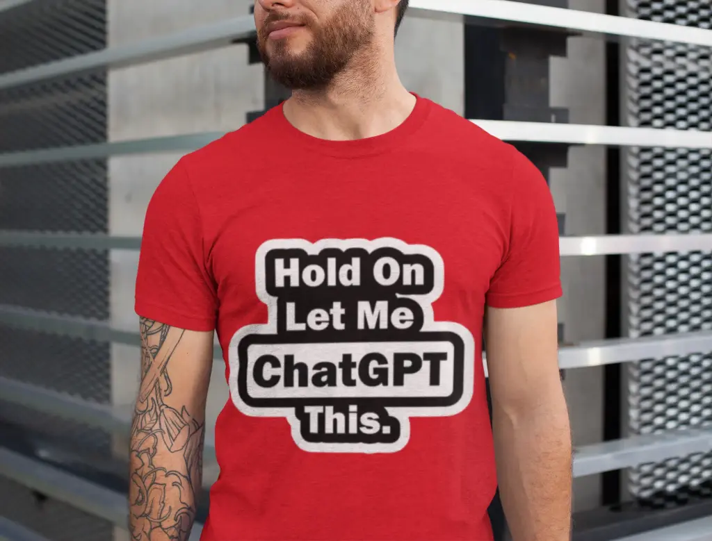 Men's  hold on let me chatgpt this graphic printed oversized tshirt (Red, S)