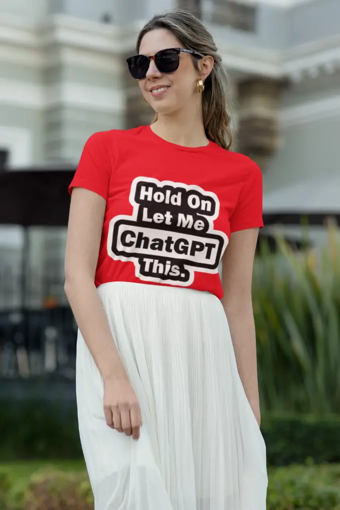 Women's  hold on let me chatgpt this graphic printed oversized tshirt (Red, S)