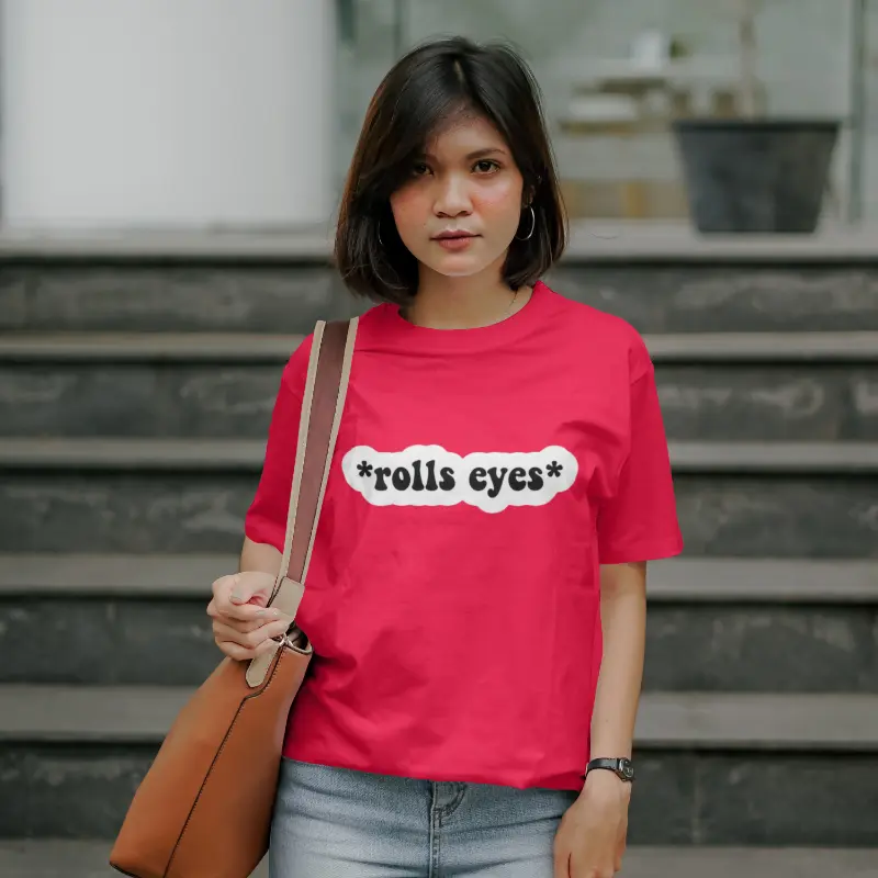 Women's  rolls eyes graphic printed oversized tshirt (Red, S)